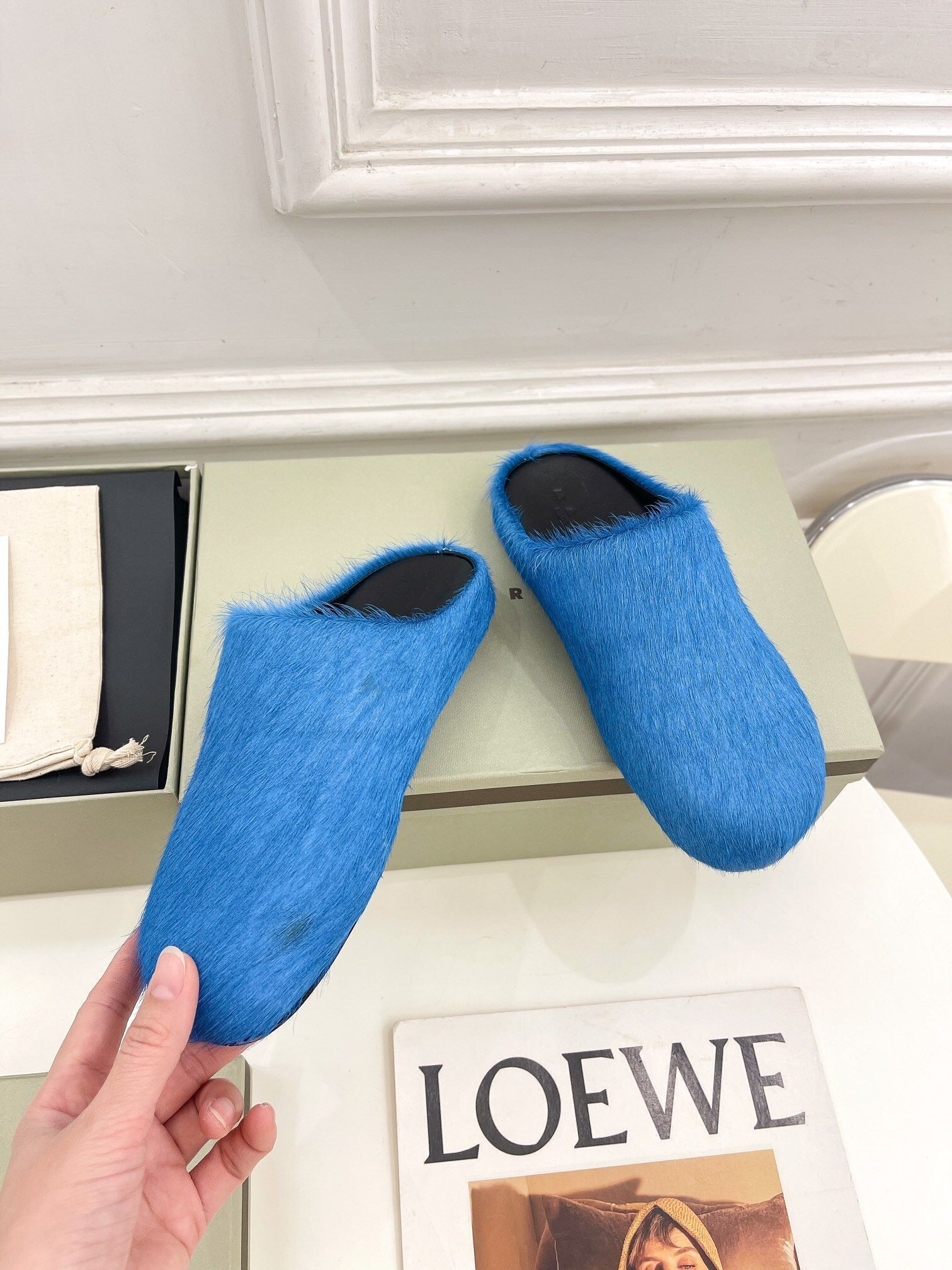 marni calf hair slippers-blue